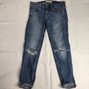Abercrombie & Fitch Distressed Jeans Ripped Knee Size 00 W24 whisker barrel crop